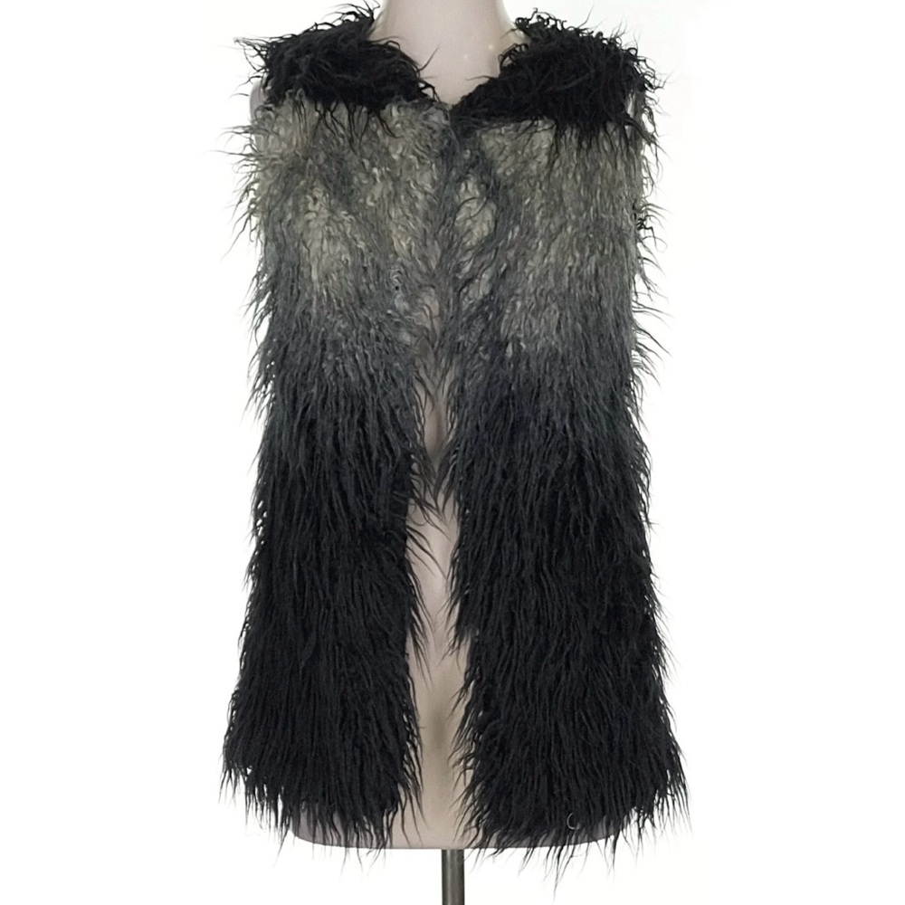 Miss London Black and Gray Faux Fur Vest